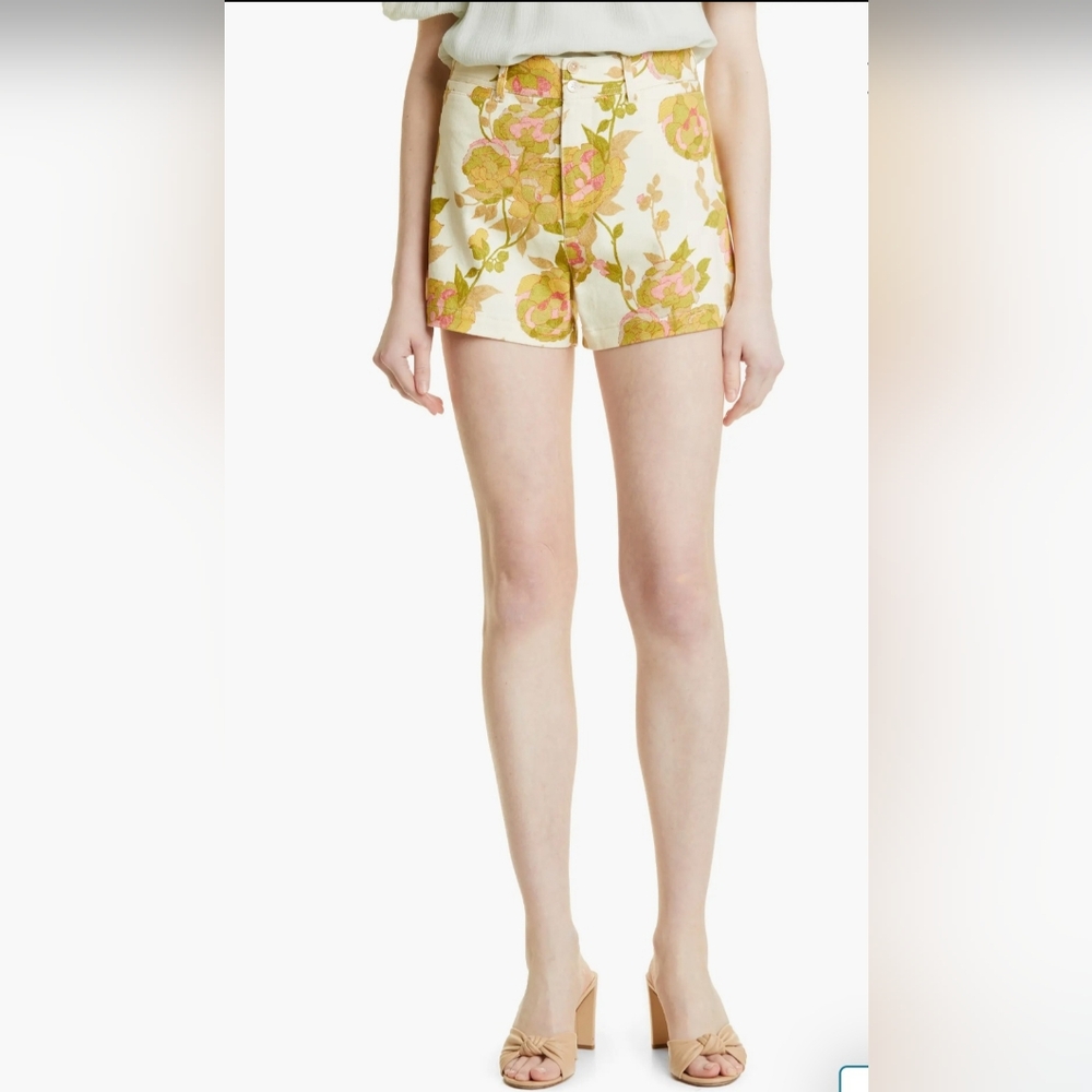 NWT Rebecca Taylor Floral Stretch Cotton Twill High Waisted Shorts Size 12